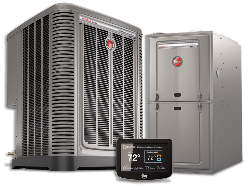 RhPrestige-HiEffAC-VS80UFFurnace-HERO-CenterFacing-EcoNet Rheem Unit - HyperionCommunicating